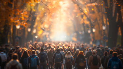 Obraz premium Large Group of People Walking Through Forest