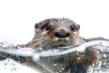 An otter swiftly swimming underwater - obrazy, fototapety, plakaty