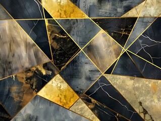 Abstract geometric shapes in various shades of gold, and black