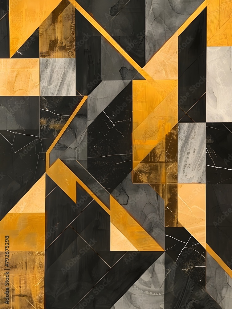 Poster abstract geometric shapes in various colors, moder backdrop, shapes look like they are overlaid on t
