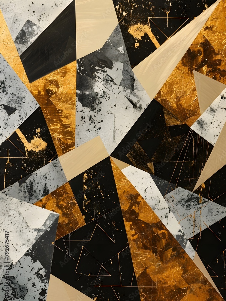 Poster abstract geometric shapes in various colors, moder backdrop, shapes look like they are overlaid on t