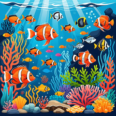 Fish and wild marine animals in ocean