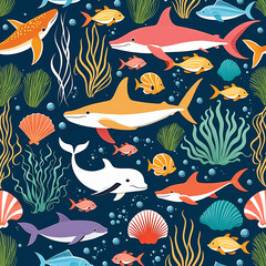 Fish and wild marine animals in ocean