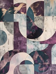 Abstract geometric shapes in various shades Mauve, Orchid, Teal 