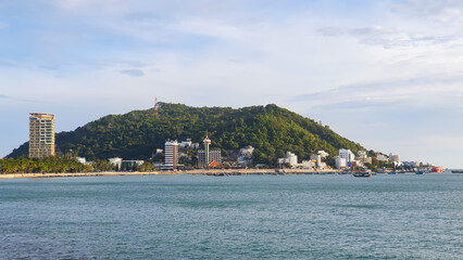 View Of Vung Tau Coastal Area With Mountain On Background. Vung Tau City Is One Of The Most Famous Tourist Destinations In Vietnam.