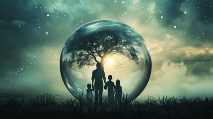family inside a protective bubble.
