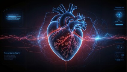  model of human heart on digital background - 792677672