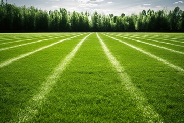 Fototapeta na wymiar A pristine green grass of a soccer field adorned with bold white lines