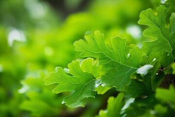 close-up Green Oak leaves on natural background