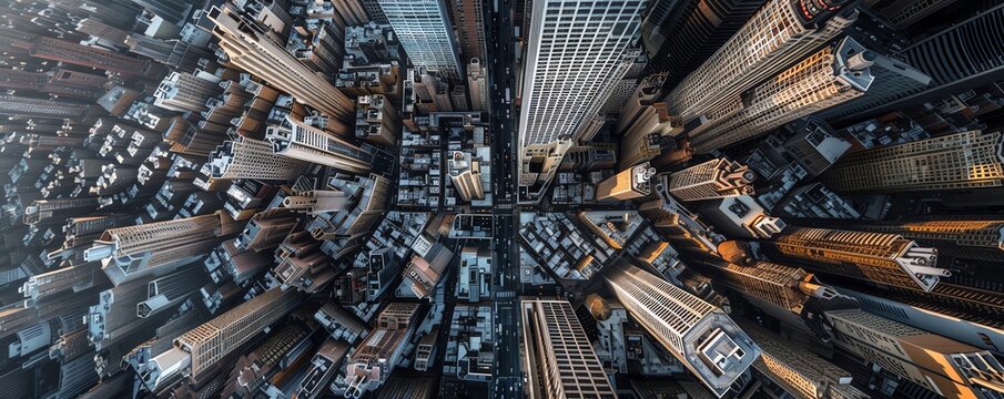 Fototapeta An aerial view of a city with skyscrapers.