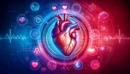  model of human heart on digital background - 792679297