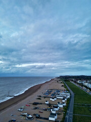 Obraz premium Aerial View of Walmer Beach and Sea View During Sunrise, Kent, England United Kingdom. April 21st, 2024