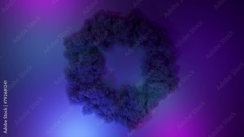 Poster 3d animation of abstract art with an explosive smoke structure with flashing neon light