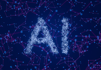 AI Network Constellation on Deep Blue Abstract Background
