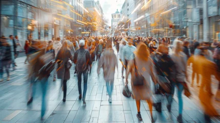 Foto op Plexiglas Crowd of People Walking Next to Tall Buildings © Prostock-studio