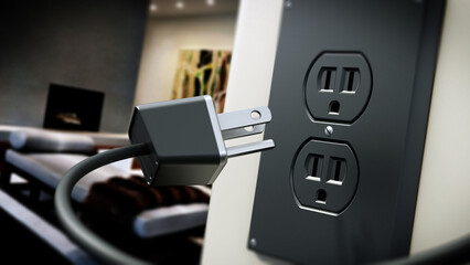 USA type AC power plug and socket on the wall. 3D illustration - 792683626
