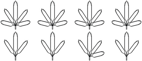 Marijuana Cannabis Hemp leaf Line Art icon isolated on transparent background. Marijuana leaf icon for apps and websites