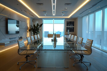 A corporate Modern meeting room designed for functionality and style,