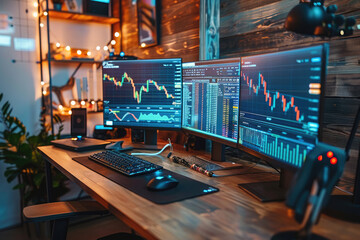 a modern home stock trading setup featuring state-of-the-art 