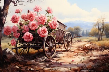old carriage with flowers