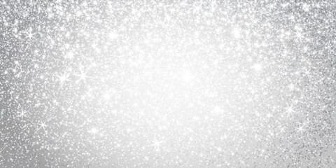 Silver and white glitter lights background. Sparkling glittering rain effect. Celebration backdrop for Christmas, wedding, birthday party. Luxury metallic banner, card. Vector.