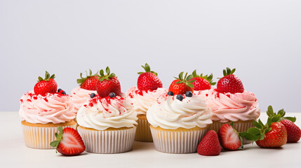 Obraz na płótnie Canvas cupcakes with cream and strawberry