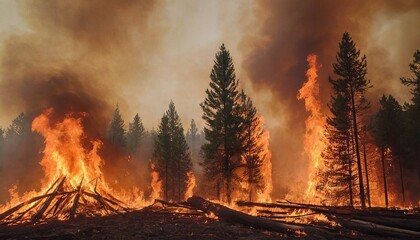 Fototapeta premium Forest fire, burning forest fire