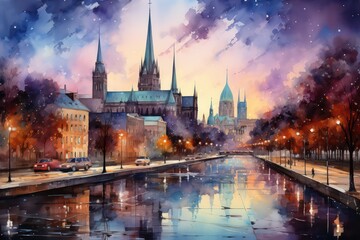 Naklejka premium night view of the cathedral of st james