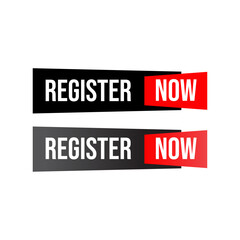 Register now icon, label or tag. Modern registration sign. Vector illustration.