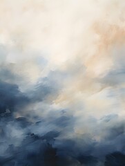 Fototapeta premium Dark navy blue and white abstract painting sky, storm clouds over the sea, atmosphere, wallpaper background, banner, feelings, fine art wall art, illustration
