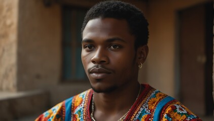 handsome african young man wearing traditional mexican clothing huipil from Generative AI - 792688033