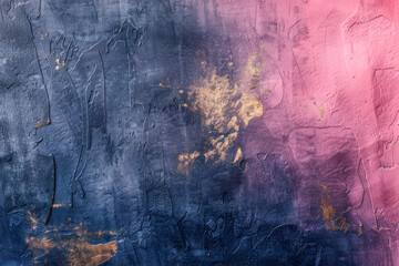 Abstract Pink and Blue Navy Hues with Gold Accents. An abstract acrylic painting blending pink and blue tones with vibrant gold splatters, creating a bold and expressive artwork.