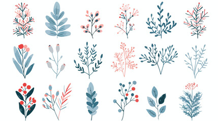 Winter floral collection with decorative foliage and