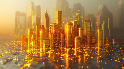 city of gold, gold price rising concept - obrazy, fototapety, plakaty