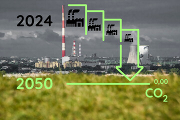 Koncepcja obniżania emisyjności co2 do 2050 roku  - obrazy, fototapety, plakaty