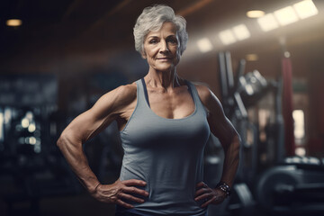 Fototapeta na wymiar Confident senior woman at gym