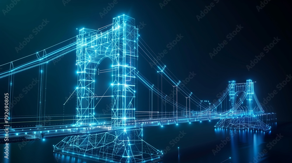 Poster vision of architecture of a 3d model bridge project