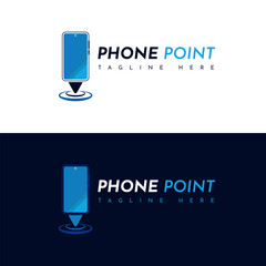 Phone Point Logo Vector. With Handphone, Pin Point, and location icon. On blue, navy, and white colors. Premium and luxury logo design