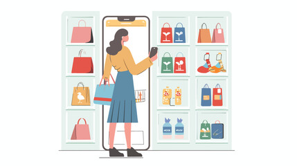 Customer shopping online using mobile phone app. 