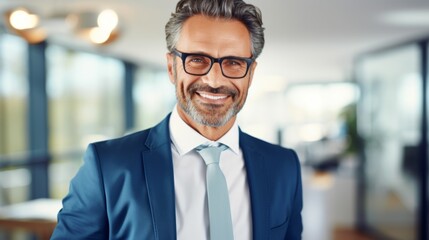 Fototapeta premium portrait of smiling and friendly looking middle aged attractive businessman
