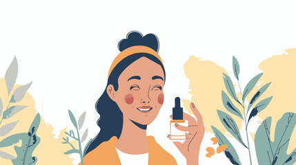 Woman applying skincare serum on her face cartoon Vector