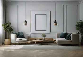 blank poster 3d Living decoration illustration presentation modern interior home Mockup room