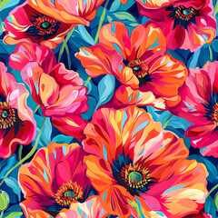 Fototapeta na wymiar Seamless pattern Poppy Passion: Use acrylics to paint vibrant poppies, capturing their bold colors and dynamic energy in a captivating pattern