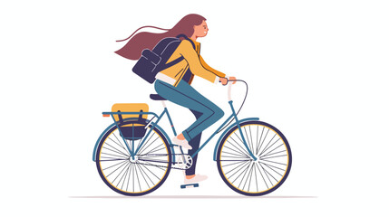 Woman on bike. Young girl on bicycle side profile 