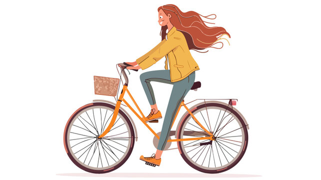 Woman On Bike. Young Girl On Bicycle Side Profile 