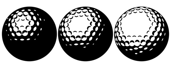 Set of vector golf ball templates. Monochrome illustration.