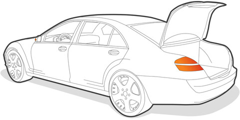 승용차 자동차 트렁크 오픈 라인 드로잉 일러스트
Passenger car car trunk open line drawing illustration