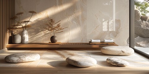 This image captures a stylish room with decorative elements and the play of sunlight creating a tranquil setting