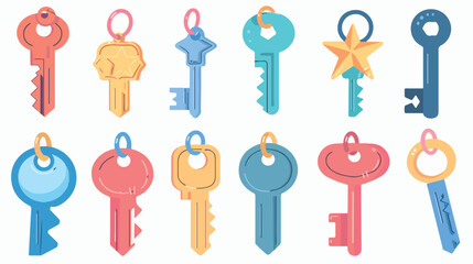 Door keys bunch hanging on keyring keyholder. Keychai