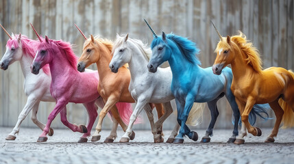 colorful of unicorn running - 792698418